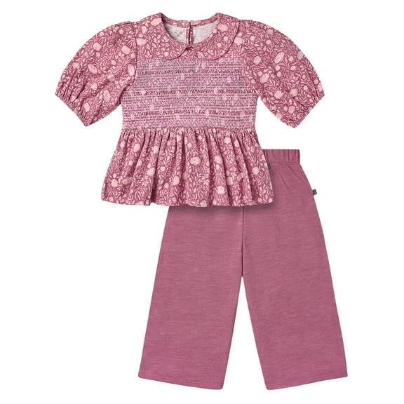 Modern Moments by Gerber Toddler Girl Top with Decorative Smocking Pant, 2-Piece, 12 Months - 5T