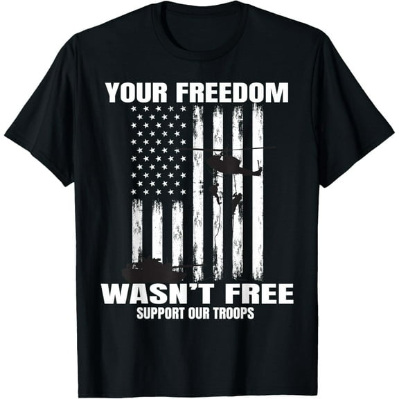 Freedom Support Our Troops Military Graphic American Flag T-Shirt