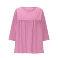 thumbnail image 5 of Feancey Summer Tops for Women Linen 3/4 Sleeve Blouse Round Neck Casual Loose Tunics Beach Vacation Pullover Tees Pink XL, 5 of 7