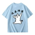 thumbnail image 4 of LUOGENLI Girls' Graphic T Shirt Casual Loose Fit Short Sleeve Tee with Cat and Letter Print Comfortable Top for Toddler and Youth Light Blue Size 13-14 Years, 4 of 4