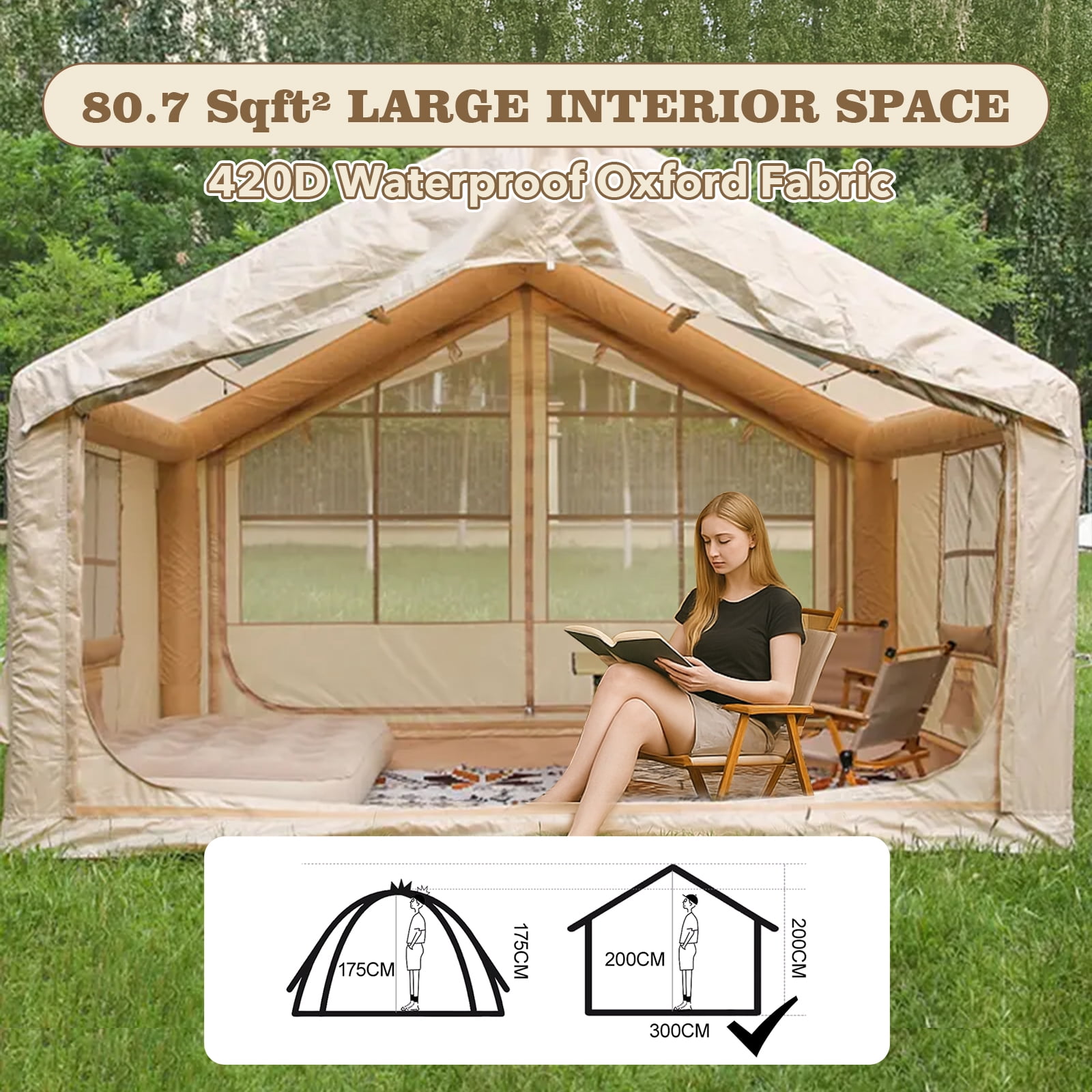 Inflatable Tent for Camping - 6-8 Person Ultra-Quick Setup Blow Up Tent,80.73 Square Feets 4 Season Inflatable Tent with Stove Jack, Inflatable Camping Tent Portable for Outdoor, Waterproof