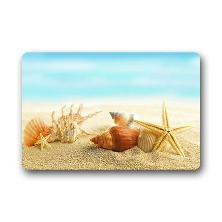 WinHome Gorgeous Nature Beach Seashells Starfish Sand Doormat Floor Mats Rugs Outdoors/Indoor Doormat Size 23.6x15.7 (Best Nc Beaches For Seashells)