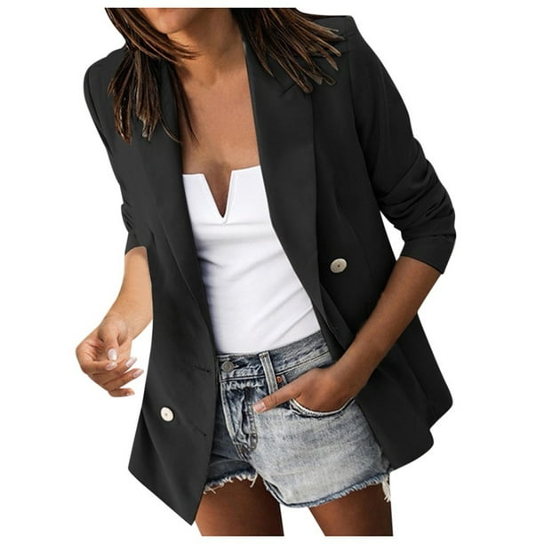 Mujeres Casual Sólido Turn-Down Collar Sólido Manga Larga Bolsillos Abrigo de Cuero Top Odeerbi ODB-6