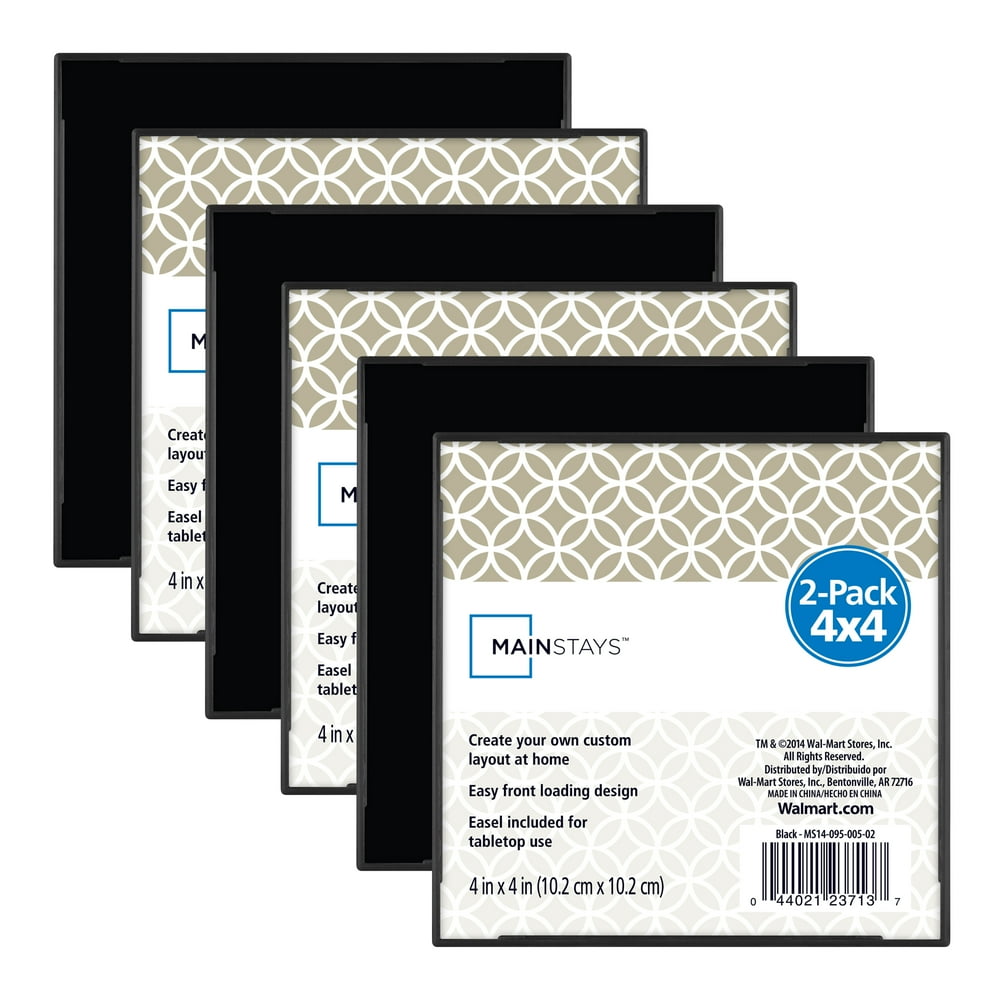 Mainstays 4x4 Format Picture Frame, Black, Set of 6