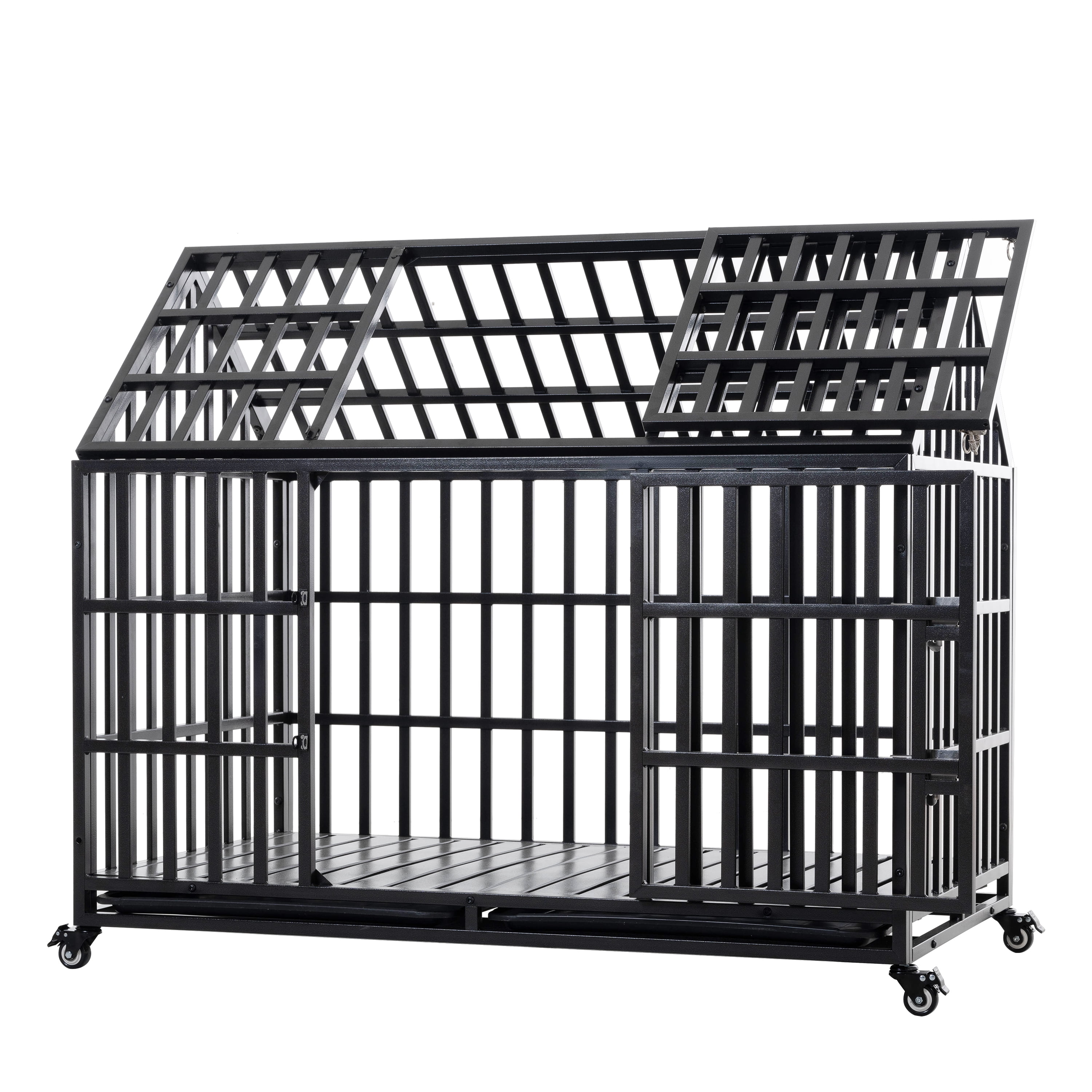YIYADO 55-Inch Heavy-Duty Dog Crate, Large Dog Metal Kennel, Sturdy Dog Cage with 4 Lockable Casters, Indoor & Outdoor Use