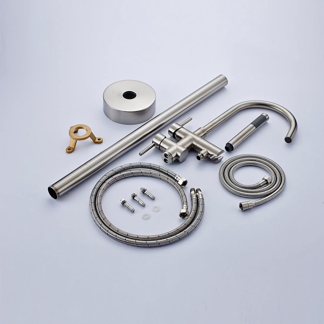 Single Handle Freestanding Tub Filler Floor Mount Bathtub Faucet With Handheld Shower (Brushed Nickel)