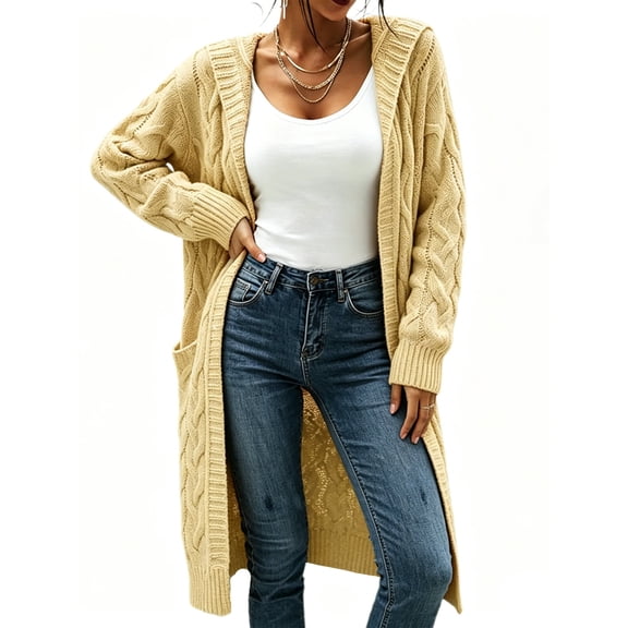 Winter Hooded Cardigan Sweater Coat Women Oversized Chunky Knit Open Front Long Outwear
