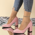 thumbnail image 6 of GERsome Women's Low Block Heels Dress Shoes Square Closed Toe Slip-On Work Wedding Party Pumps, Pink Size 5.5, 6 of 9