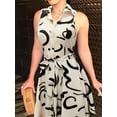 thumbnail image 4 of Robe Sans Manches à Imprimé Abstrait avec Boutons devant, Robe Décontractée à Taille Nouée et Col pour le Printemps et l'Été, Vêtements pour Femmes, 4 of 10