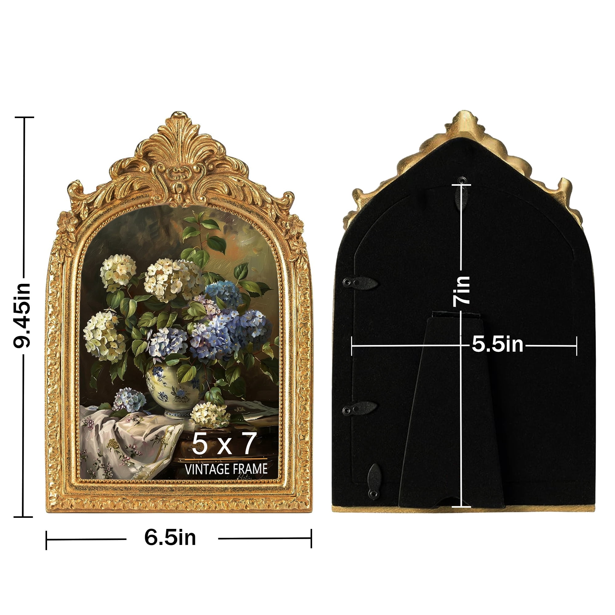 GARITIN 5x7 Picture Frame, Vintage Gold Tabletop Photo Frame with Glass Front for Home, Desk, Living Room, and Bedroom Decor