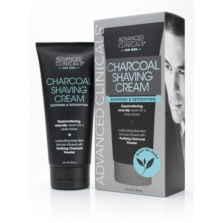 Advanced Clinicals Mens Charcoal Shaving Cream with Soothing & Detoxifying Aloe Vera and Tea Tree oil. 5oz
