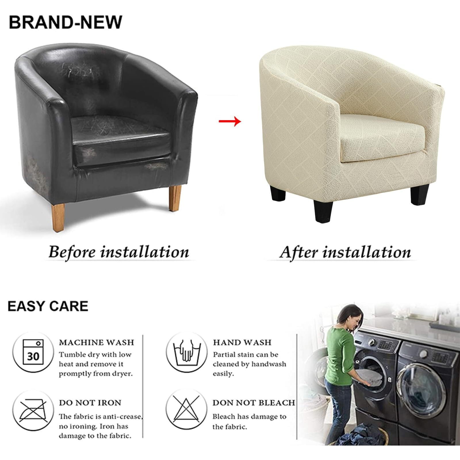 LKJYER Club Chair Slipcover 2-Piece Stretch Barrel Chair Slipcovers Tub Chair Slipcovers Soft Spandex Armchair Covers Swivel Chair Cover Sofa Cover Furniture Protector for Living Room