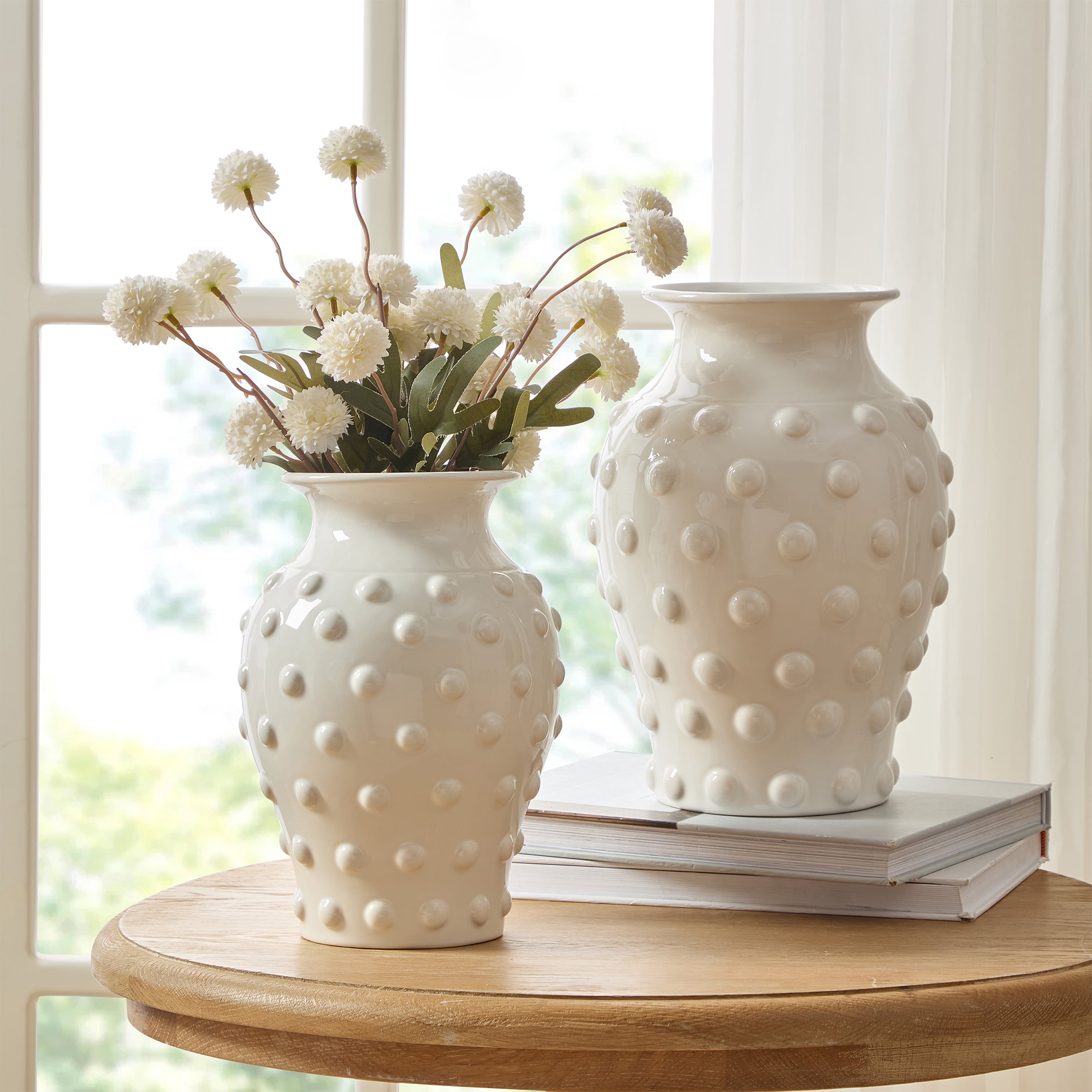 My Texas House 10" White Hobnail Ceramic Vase