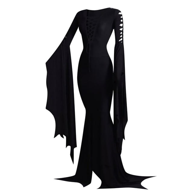 ESSSUT Économies d'Été Liquidation Tendances Robe Rétro à Épaules Longues Couleur Unie Noir TG