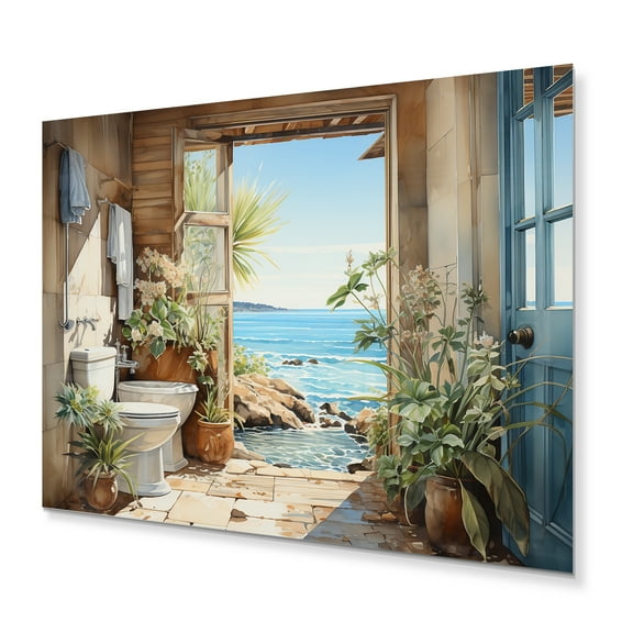 Designart "Toilet Coastal Bathroom Escape I" Bath & Laundry Metal Wall Art