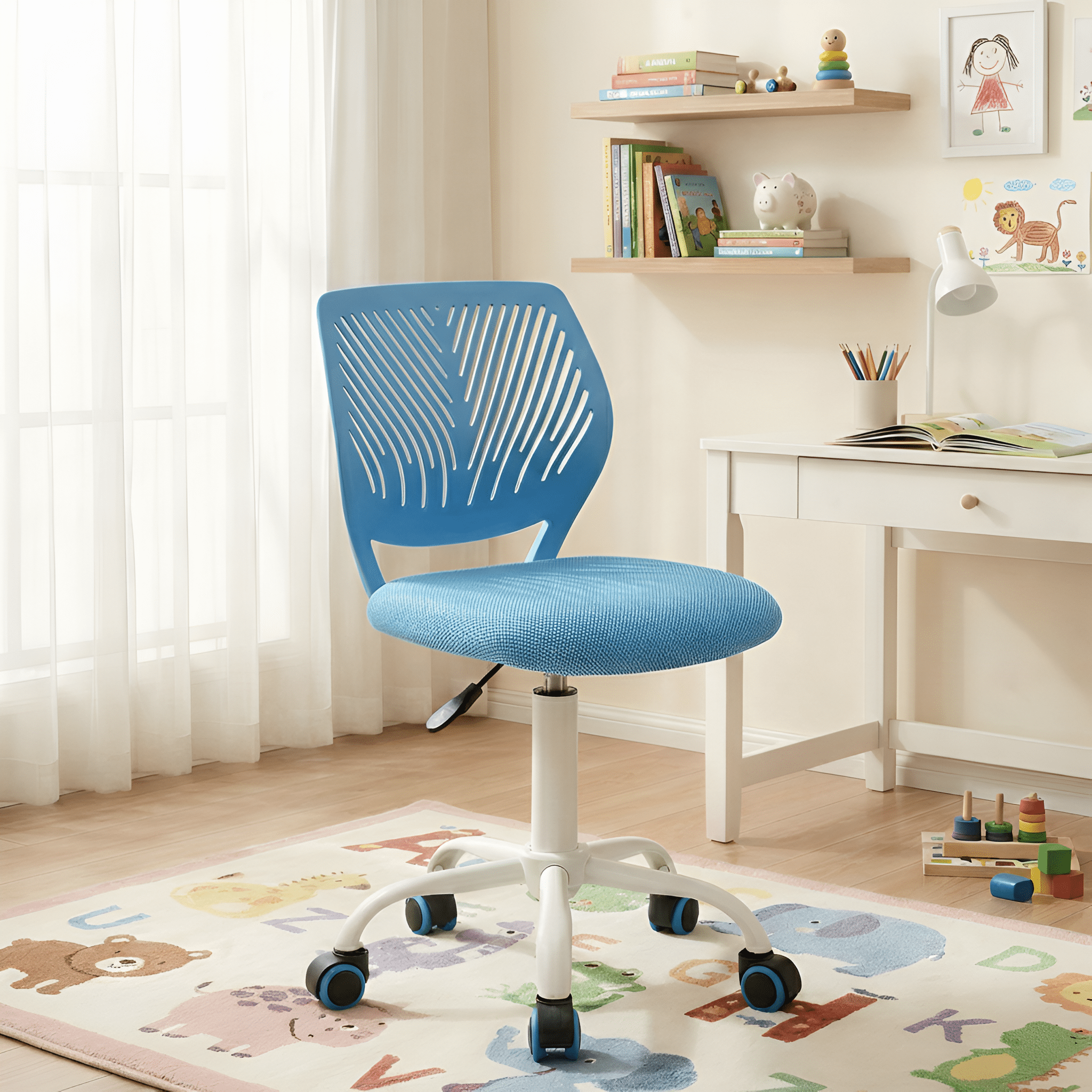 Homy Casa Adjustable Design Computer Mesh Seat Task Desk Swivel Armless Children Study Office Chair, Blue