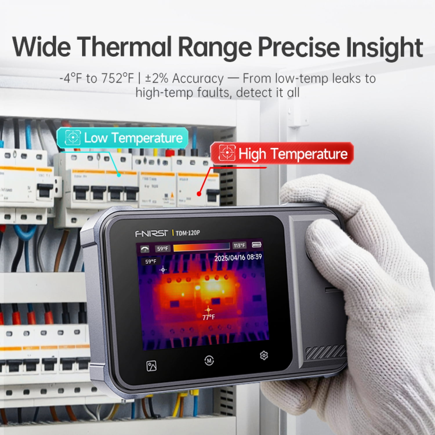FNIRSI 2-in-1 Touchscreen Thermal Imager Multimeter, 120x90 IR Resolution, 2.8" LCD Screen, -4 ° F to 752 ° F Temperature Range for Electrical HVAC Inspection