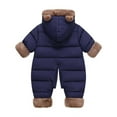thumbnail image 5 of Huowey Kids Girls Winter Snowsuit One Piece Full Zipper Up Thickened Wool Hooded Jumpsuit Romper Infant Baby Cute Soft Comfy Warm Overcoat Outfits,Navy,2-3 Years, 5 of 9