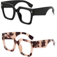thumbnail image 2 of JM 2 Pack Oversized Square Trendy Blue Light Blocking Reading Glasses for Women, Big Wide Fashion Computer Readers, 2 of 6