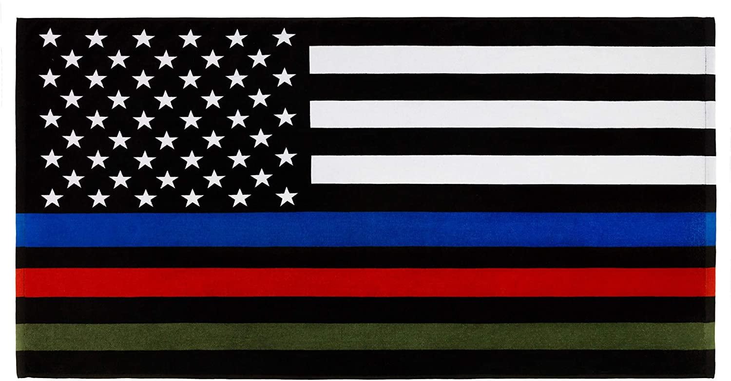 American Flag Police Firefighters Military 30 x 60 inch 100% Cotton Black and White USA Thin Blue line