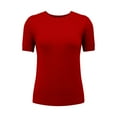 thumbnail image 4 of LQCMBYF Fashion Tops for Women Trendy Round Neck Short Sleeved Loose T Shirt With A Knit Bottom Short Top Boho Tops 2024 (Wine Red,L), 4 of 6
