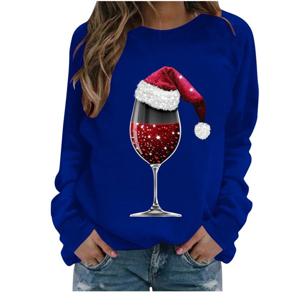 BangWanChi Sweatshirts for Women Christmas Graphic Women Fashion Casual Print Round Neck Loose Long Sleeve Sweatshirts Blouse