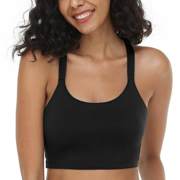 HSIA Wireless Medium Impact Women's Strappy Cross Back Padded Sports Bra,Black