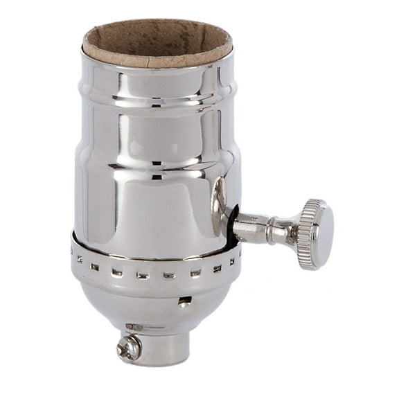 B&P Lamp® Brass Turn Knob Early Electric Style Lamp Socket, Nickel Plated Finish, 3-Way Function, No Uno Thread