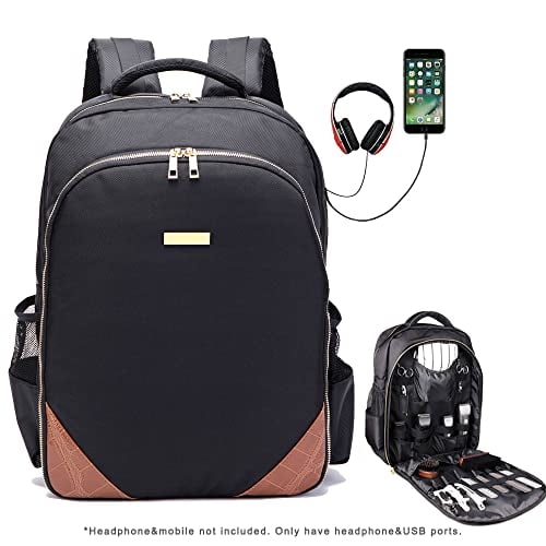 Mochila Viaje NIHANEH p/ Barberos Peluqueros Bolsa Almacenamiento Clippers USB PU (PU Marrón)