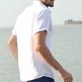 thumbnail image 2 of Men Linen Short Sleeve Summer Solid Shirts Loose Dress Soft Tops Tee, 2 of 5