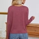 thumbnail image 5 of Camisa de manga larga para mujer, cuello redondo, escote en U, dobladillo anudado, Top informal de color puro para fiesta, viajes diarios, rojo oscuro M, 5 of 7