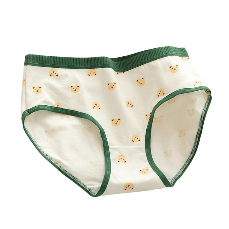Lohuatrd Japanese Style Teenage Girls Panties Cute Bear Pattern Green  Cotton Crotch Briefs Mid-rise Cartoon Student Underpants 