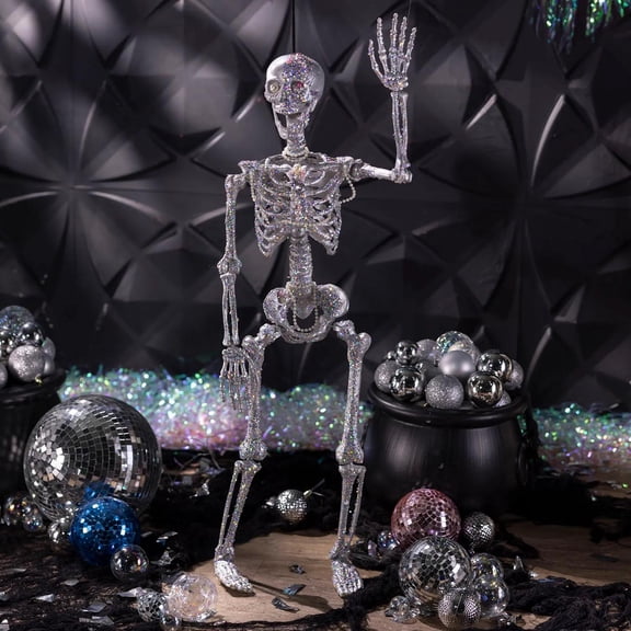 ATC 35 1/2" Hanging Silver Skeleton with Multicolor Jewelry Halloween Decoration