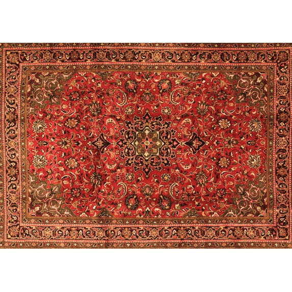 Ahgly Company Indoor Rectangle Medallion Orange Traditional Area Rugs, 8' x 12'
