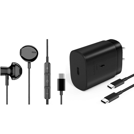 25W Type C UL Certified Fast Adapter Charger for Meizu 18 Pro with 4FT (1.2M) UrbanX USB C PD Charging and Data Transfer Cable and USB Type C Headphones – 3 Items