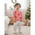 thumbnail image 3 of Miaouyo 0-3T Toddler Baby Girls Knit Christmas Fall Sweaters Long Sleeve Round Neck Bow Candy Cane Embroidery Knitwear, 3 of 9