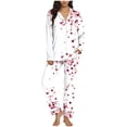 thumbnail image 2 of Jamicy Long Sleeve Pajamas for Women Valentine's Day Silky Pajamas Floral Print Satin Pajama Set Long Sleeve Button Up Soft Sleepwear Cute Pj Sets, 2 of 7