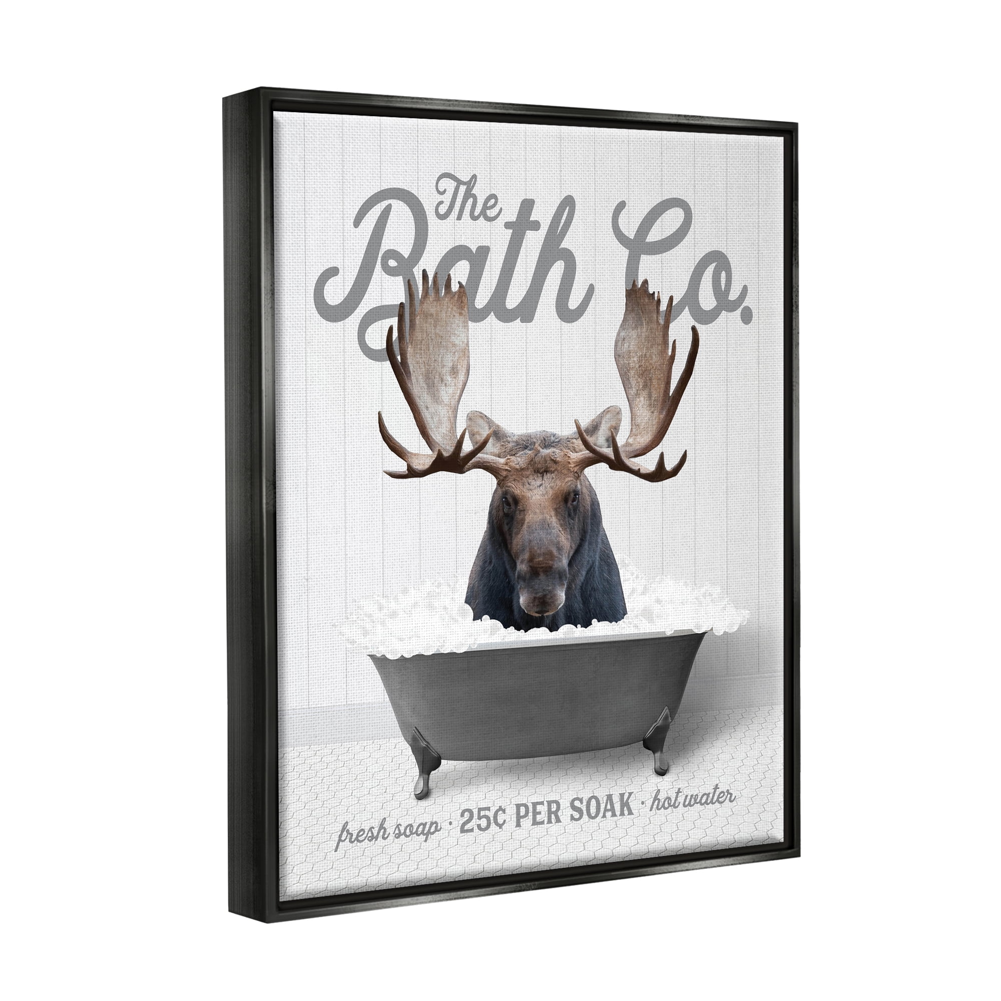 Stupell Industries Moose in Bubble Bath Animals & Insects Painting Black Floater Framed Art Print Wall Art, 17 x 21