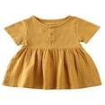 thumbnail image 1 of Baby Girl Cotton Linen Solid Color  Neck Button Casual Summer Dress, 1 of 5