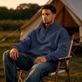 thumbnail image 6 of Quarter Zip Sweatshirt Men Stand Collar Athletic Fleece Pullover 1/4 Lightweight Ribbed Hem Cuffs Loose Fit Tops Active Fall Long Sleeve Casual Sweatshirts Navy M, 6 of 6