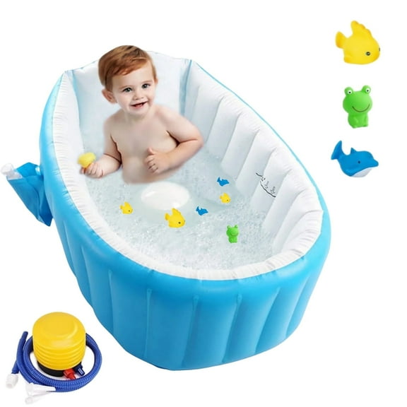 Anti-slip Inflatable Baby Tub,Foldable Shower Basin for Newborn,Comes with Pump ,Patching tools and Bathing toys（dolphins, Fish, frogs）