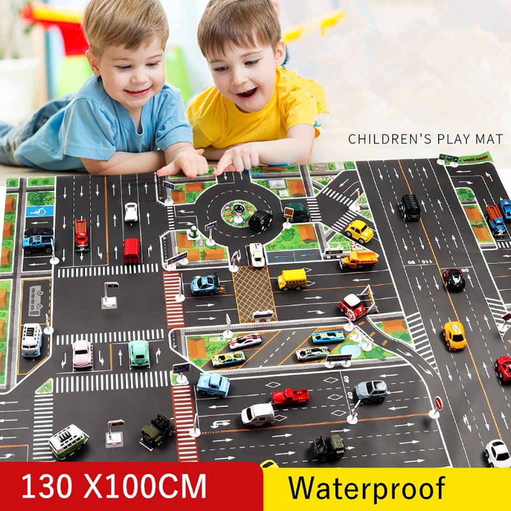 Kids Play Mat City Road Building Parking Map Carpet With Traffic Sign Outdoor Kids Mat for Playground Play May with Lights Baby Play Center Mat Pads for Kids Play Kids Play Mats for Floor Snap