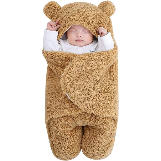 Manta con capucha de forro polar cálido para recién nacido con patas para cochecito de 3 a 6 meses, color caqui