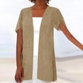 thumbnail image 2 of ibuvkizy Short Sleeve Cardigans for Women Cardigans Lightweight Women's Fashionable Solid Color Cardigan Casual Short Sleeved Top Khaki S, 2 of 6