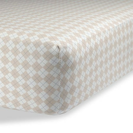Abstract Baby Boys Girls Unisex Soft Jersey Cotton Knit Fitted Sheet, Argyle Beige, Bassinet 16 x 32