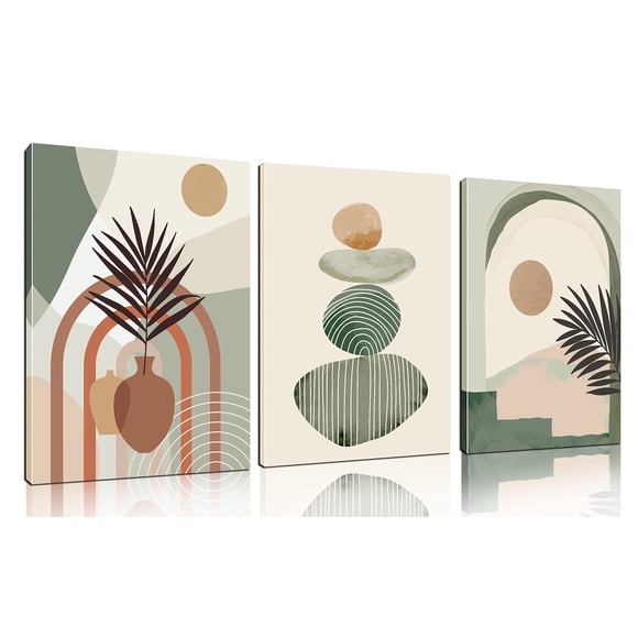 ZHAOSHOP Boho Room-Decor for Bedroom - Green Canvas Art Wall Decor - Modern Minimalist Wall Art Ready to Hang Size 24" x 16"x 3 Pieces