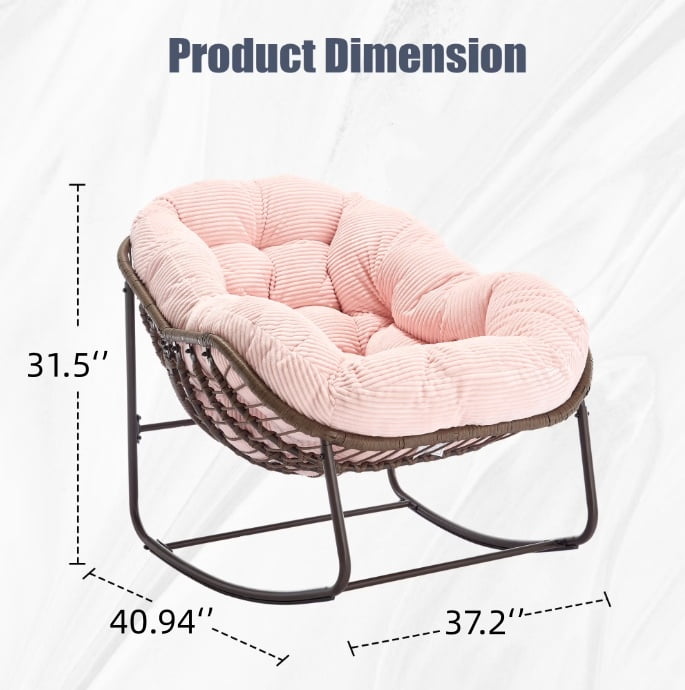 Outdoor Rocking Chair, Wicker Egg Rocking Chair Rattan Papasan Rocker with Thick Cushion