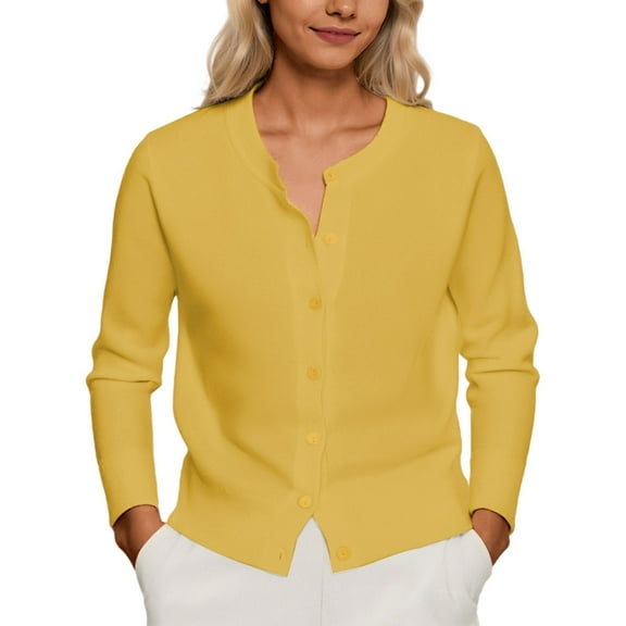 Arlun Lightweight Cardigan Sweaters for Women 2025 Long Sleeve Soft Comfort Button down Cropped Knit Sweater Cardigans Outerwear Simple Stylish Plain Stretch Casual Fall Tops Yellow One Size