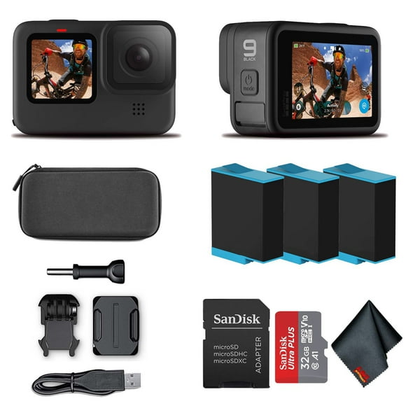 GoPro HERO9 (HERO 9) Black - Waterproof Action Camera + 32GB Card and 2 Extra HERO9 Batteries