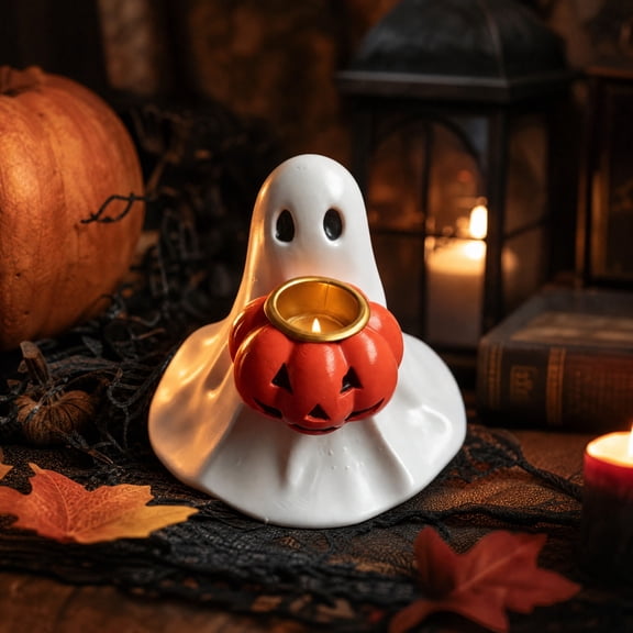 Halloween Candle Holder, Cute Ghost Decor 3.5 Inch Tea Light Candle Holder Spooky Halloween Decor for Halloween Party Tabletop Home Display, 1 Pack